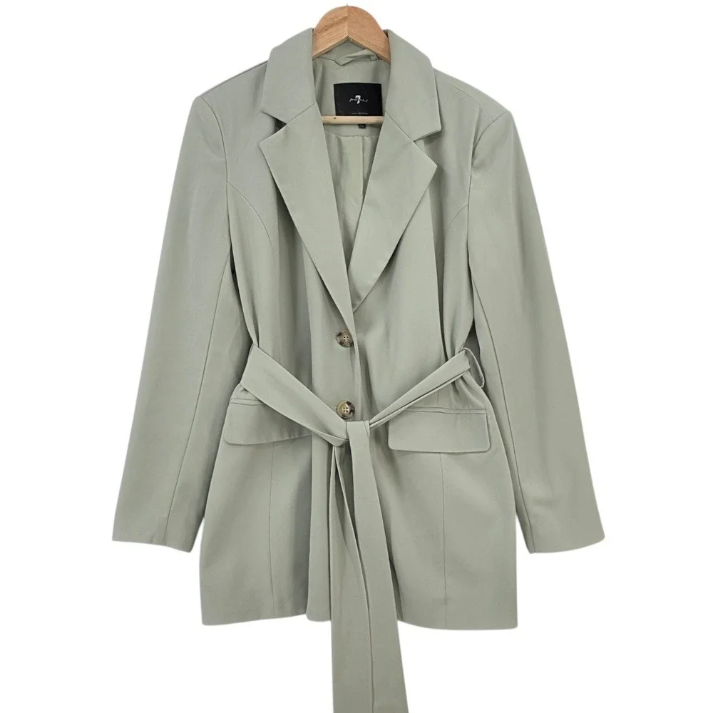 7 For All Mankind Womens S Light Green Belted Blazer Jacket‎ - Picture 2 of 15